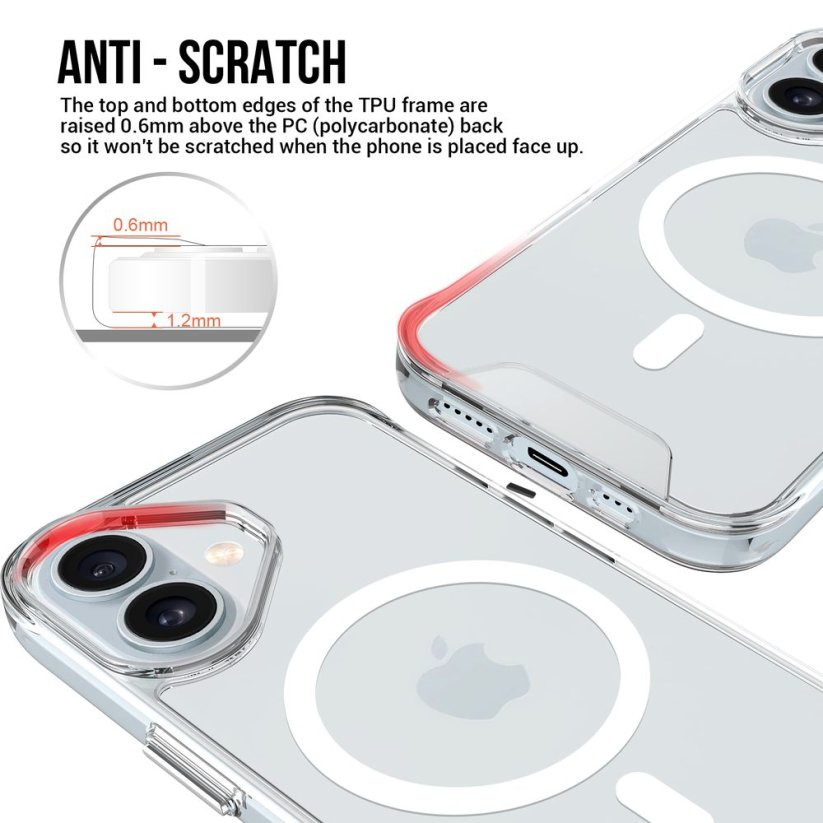 JP MagFit MagSafe obal s 1.2M SGS certifikátem, iPhone 17, průhledný
