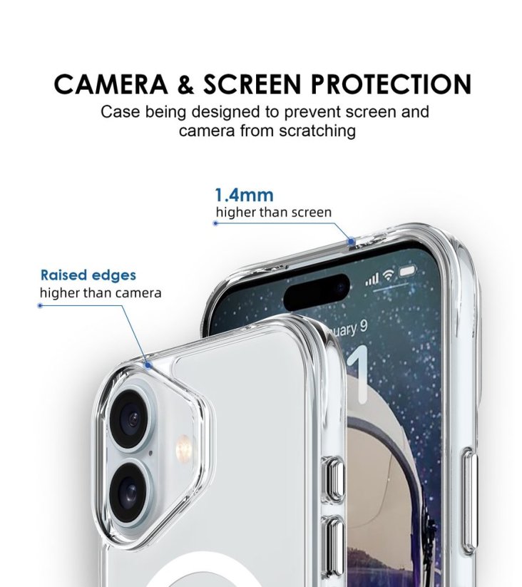 JP MagFit MagSafe Case with 3M SGS Certification, iPhone 16 Plus, Transparent