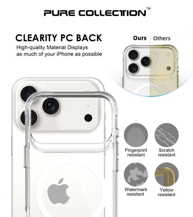 JP MagFit MagSafe obal s 3M SGS certifikátem, iPhone 17 Pro Max, průhledný