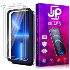 JP Long Pack Tempered Glass, 3 screen protectors with applicator, iPhone 13 Pro MAX