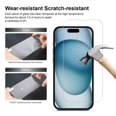JP Long Pack Tempered Glass, 3 screen protectors with applicator, iPhone 15 Plus