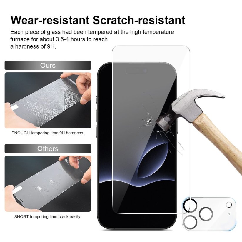 JP Mega Pack Tvrzených skel, 3 skla na telefon s aplikátorem + 2 skla na čočku, iPhone 17 Pro Max