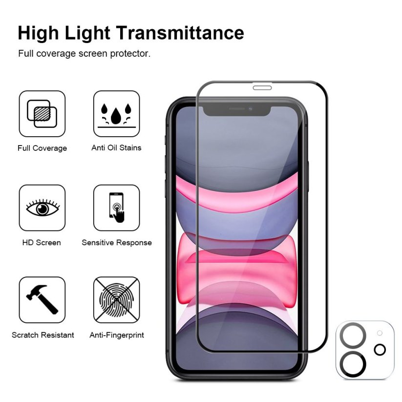 JP Full Pack Tempered glass, 2x 3D glass with applicator + 2x camera glass, iPhone 11