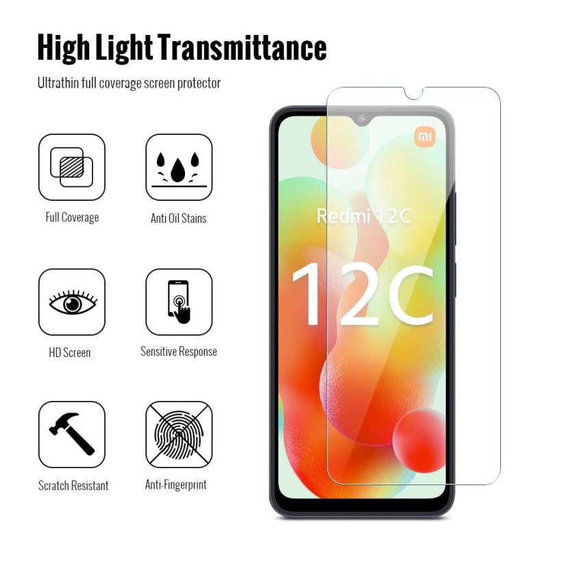 JP Combo Pack, Set of 2 Tempered Glass and 2 Camera Glass, Xiaomi 12C