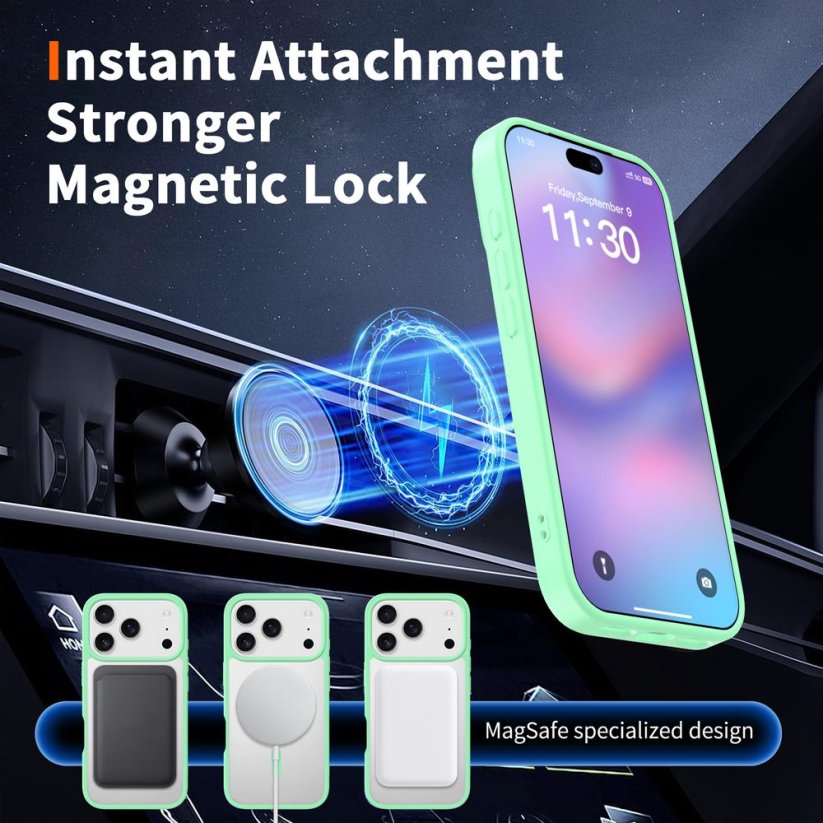 JP MagFit Clear MagSafe obal s N52 magnetem, iPhone 17 Pro, zelený