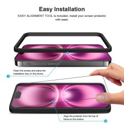 JP Long Pack Tempered Glass, 3 screen protectors with applicator, iPhone 16