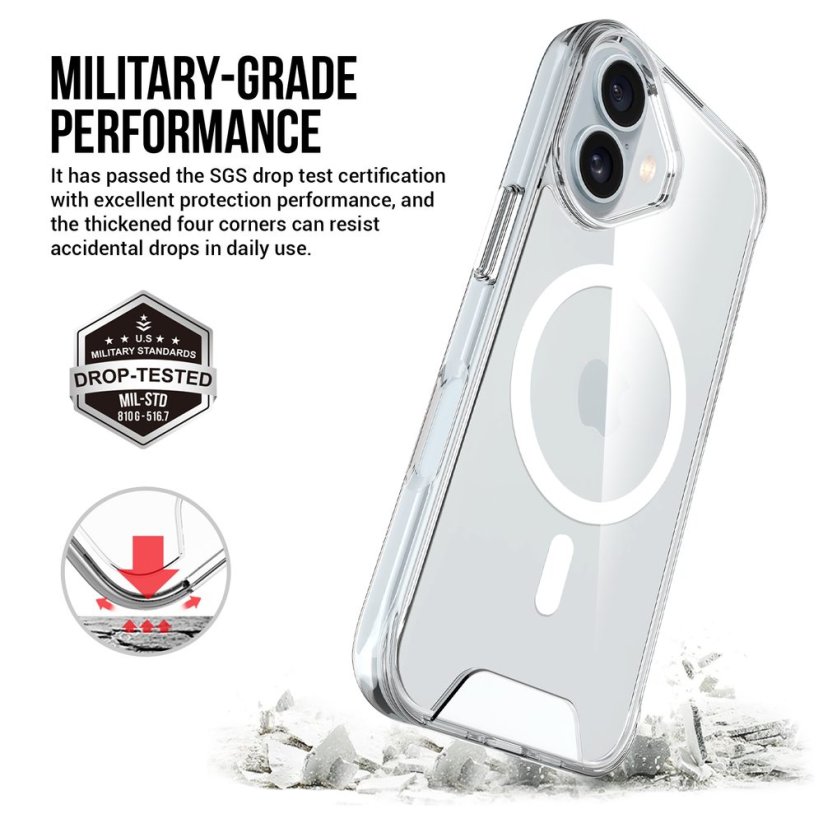 JP MagFit MagSafe obal s 1.2M SGS certifikátem, iPhone 16, průhledný