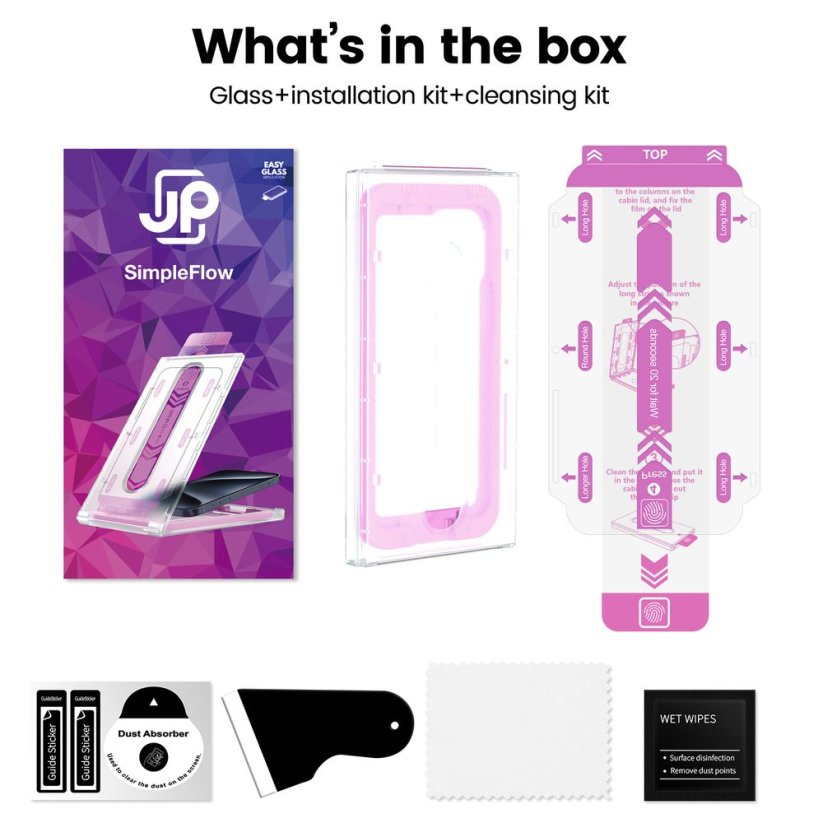 JP SimpleFlow Tvrzené sklo s jednoduchou aplikací, iPhone XR / 11