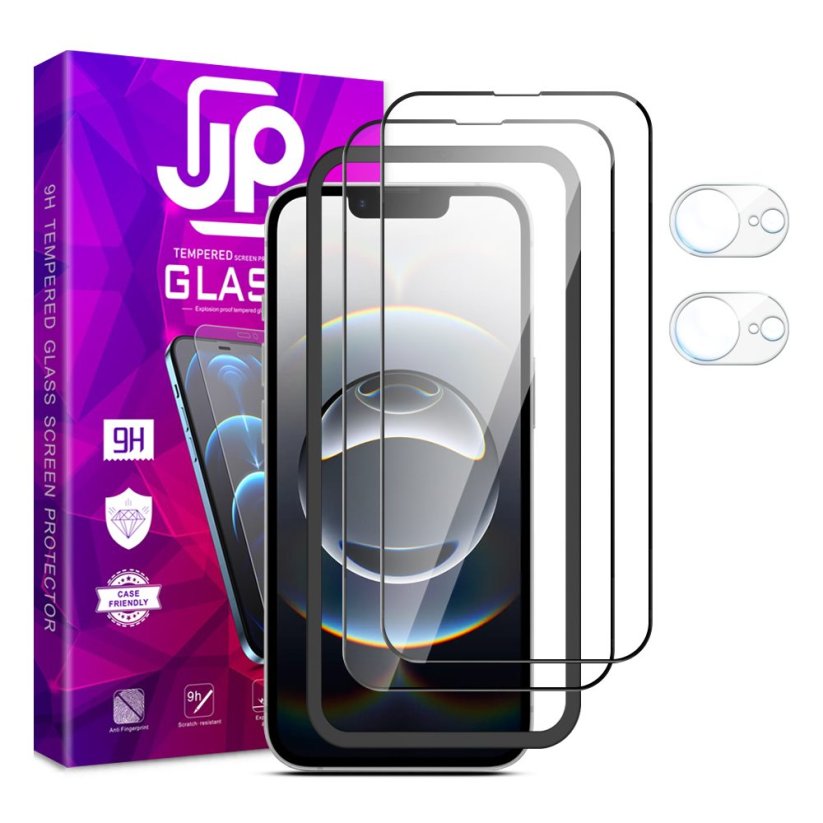 JP Full Pack Tvrzených skel, 2x 3D sklo s aplikátorem + 2x sklo na čočku, iPhone 16e