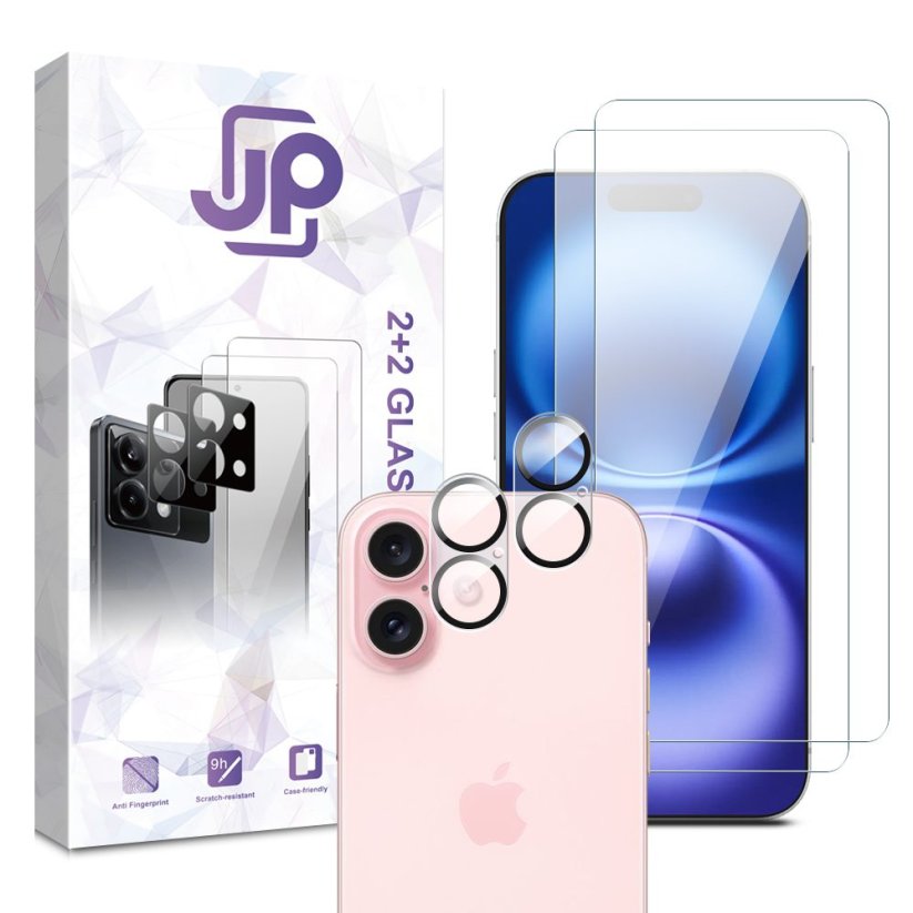 JP Combo pack, Sada 2 tvrzených skel a 2 sklíček na fotoaparát, iPhone 16 Plus