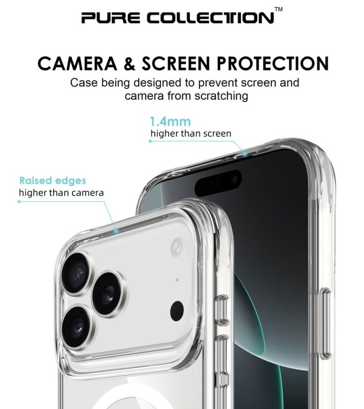 JP MagFit MagSafe obal s 3M SGS certifikátem, iPhone 17 Pro Max, průhledný