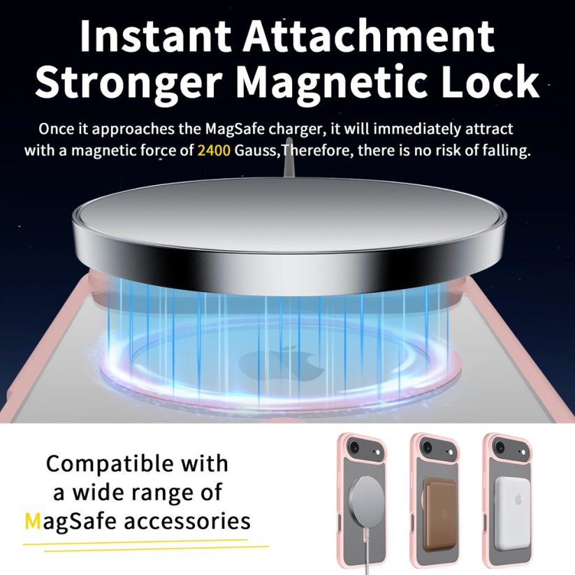 JP MagFit Clear MagSafe obal s N52 magnetem, iPhone Air, světle růžový