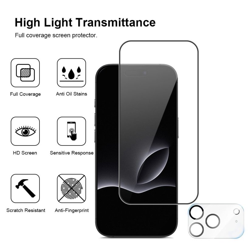 JP Full Pack Tvrzených skel, 2x 3D sklo s aplikátorem + 2x sklo na čočku, iPhone 17 Pro