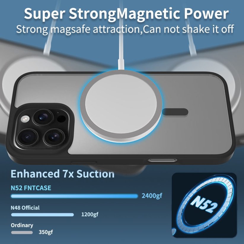 JP MagFit Clear MagSafe case with N52 magnet, iPhone 16 Pro Max, Blue
