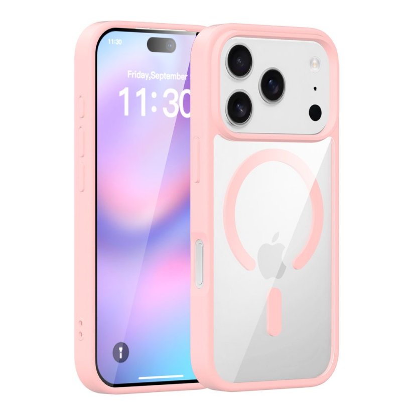 JP MagFit Clear MagSafe obal s N52 magnetem, iPhone 17 Pro, světle růžový
