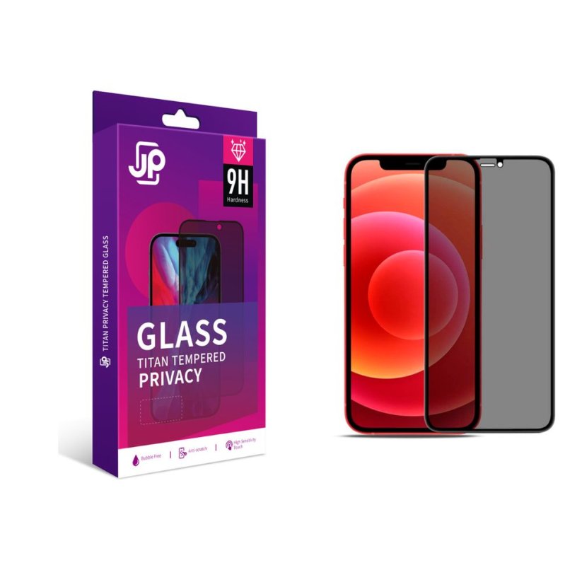JP Titan Privacy extra durable Tempered Glass, iPhone 12 / 12 Pro, Black