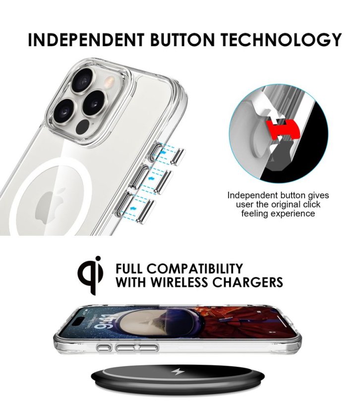 JP MagFit MagSafe Case with 3M SGS Certification, iPhone 16 Pro Max, Transparent