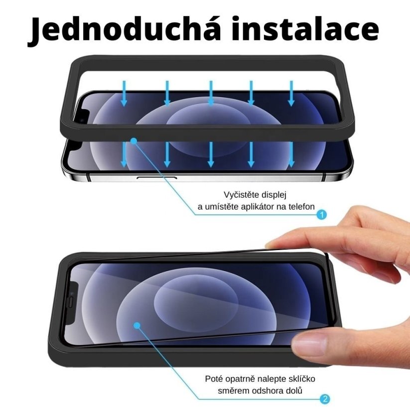 JP 3D sklo s instalačním rámečkem, iPhone 13, černé