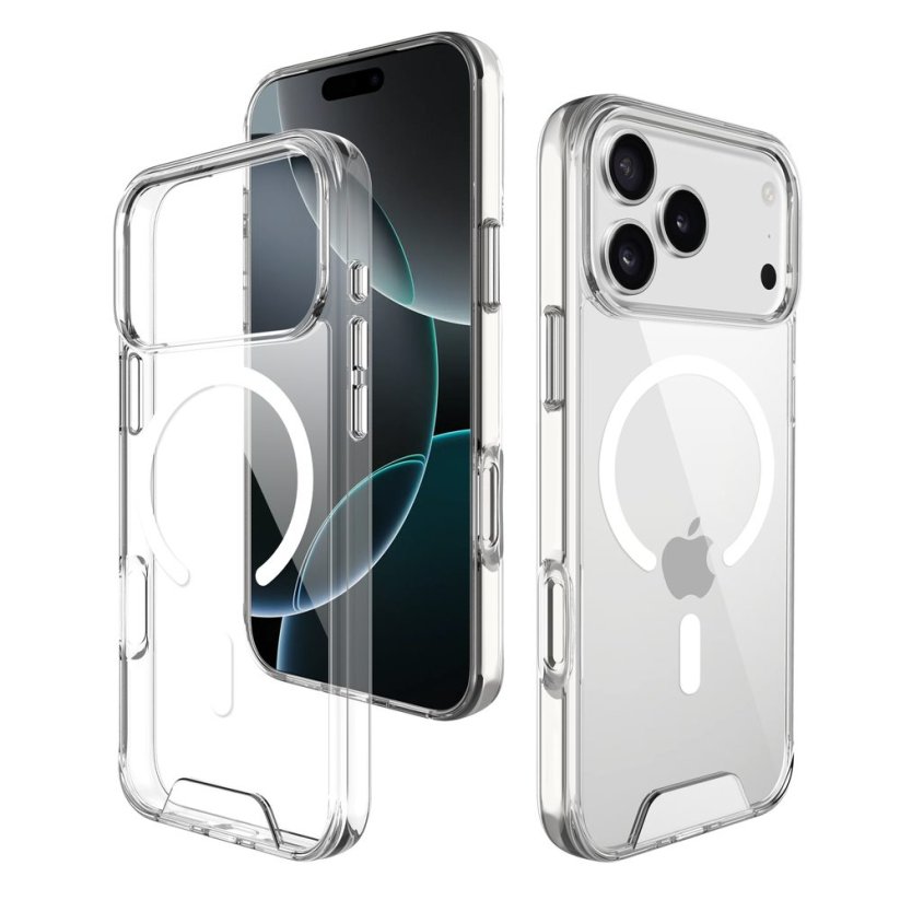 JP MagFit MagSafe obal s 1.2M SGS certifikátem, iPhone 17 Pro, průhledný