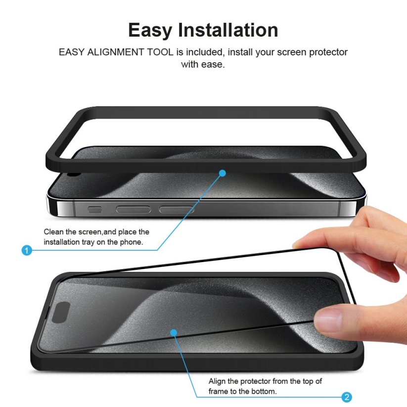 JP Full Pack Tempered glass, 2x 3D glass with applicator + 2x camera glass, iPhone 15 Pro