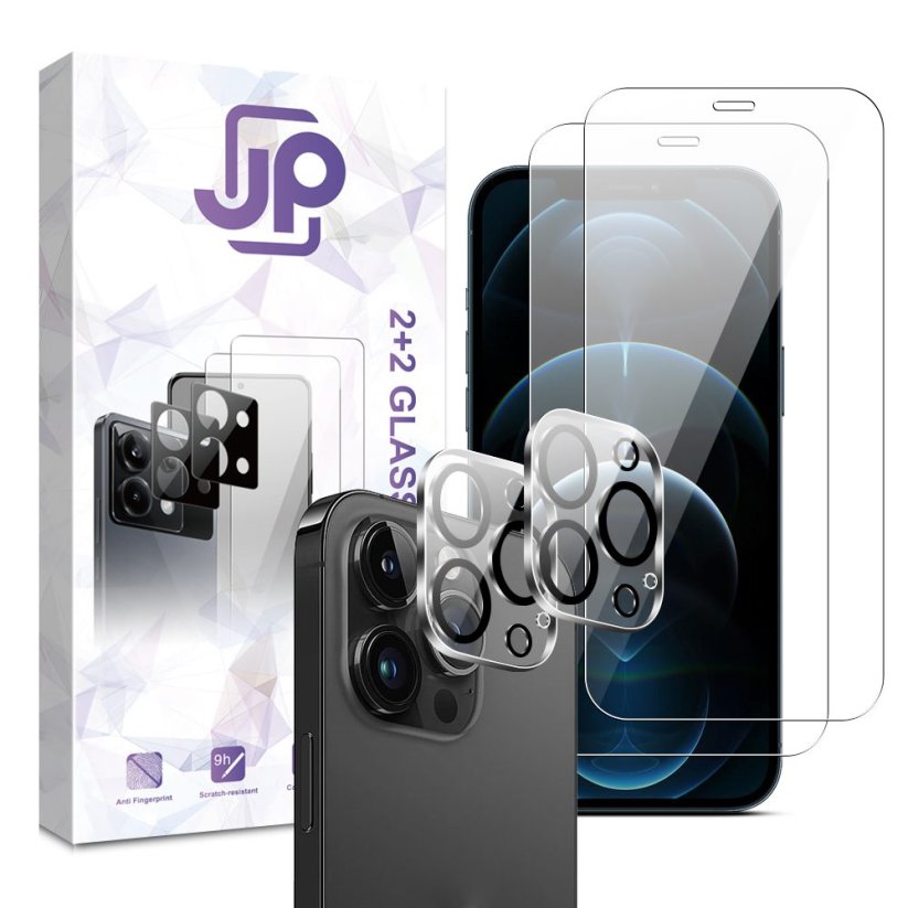 JP Combo Pack, Set of 2 Tempered Glass and 2 Camera Glass, iPhone 12 Pro