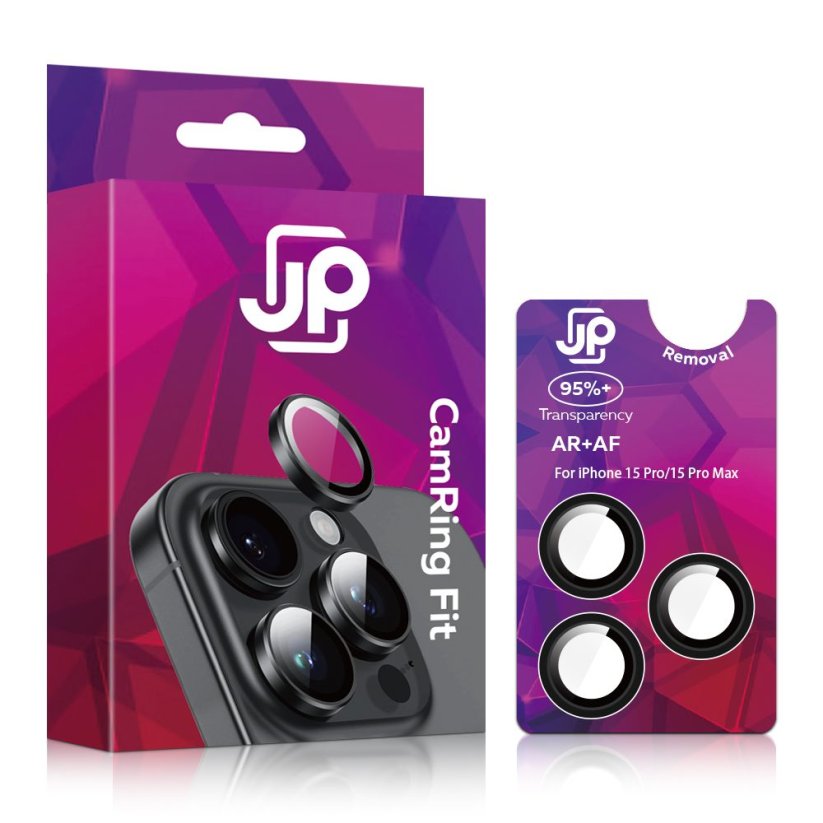 JP Camring Fit, sklíčko pro čočku fotoaparátu, iPhone 15 Pro / 15 Pro Max, černé