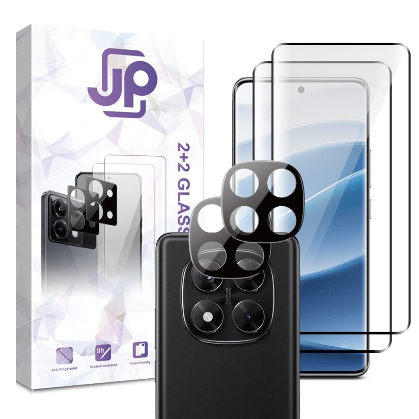 JP Combo pack, Sada 2 tvrzených skel a 2 sklíček na fotoaparát, Xiaomi Redmi Note 14 Pro 4G