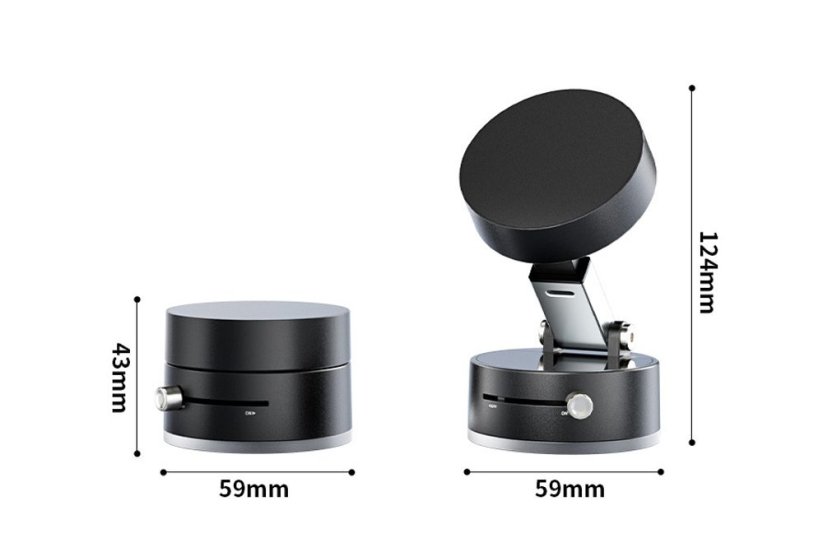 360° magnetický nastavitelný přísavný držák telefonu do auta s kovovým ramenem, černý, C47