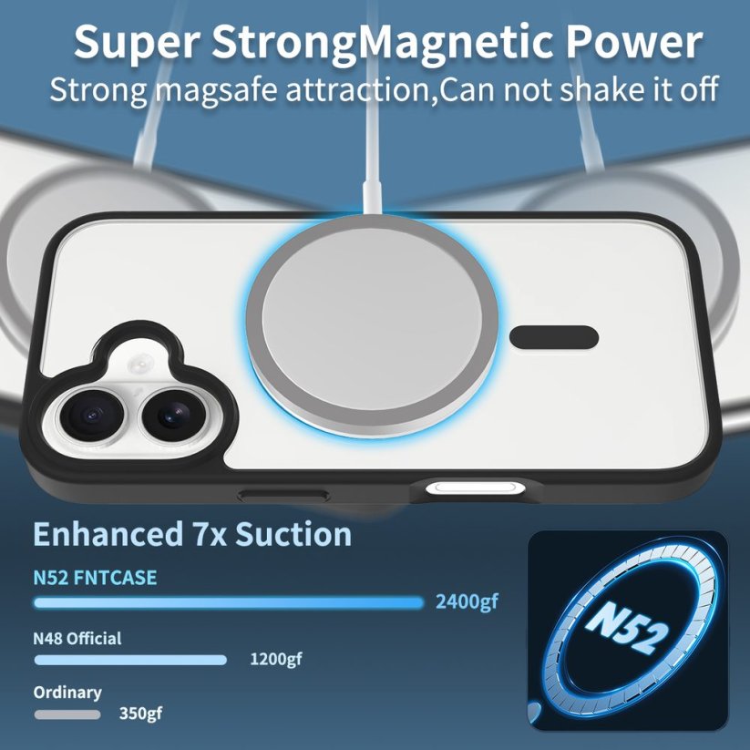 JP MagFit Clear MagSafe obal s N52 magnetem, iPhone 16, černý