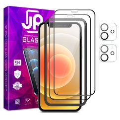 JP Full Pack Tempered glass, 2x 3D glass with applicator + 2x camera glass, iPhone 12 Mini