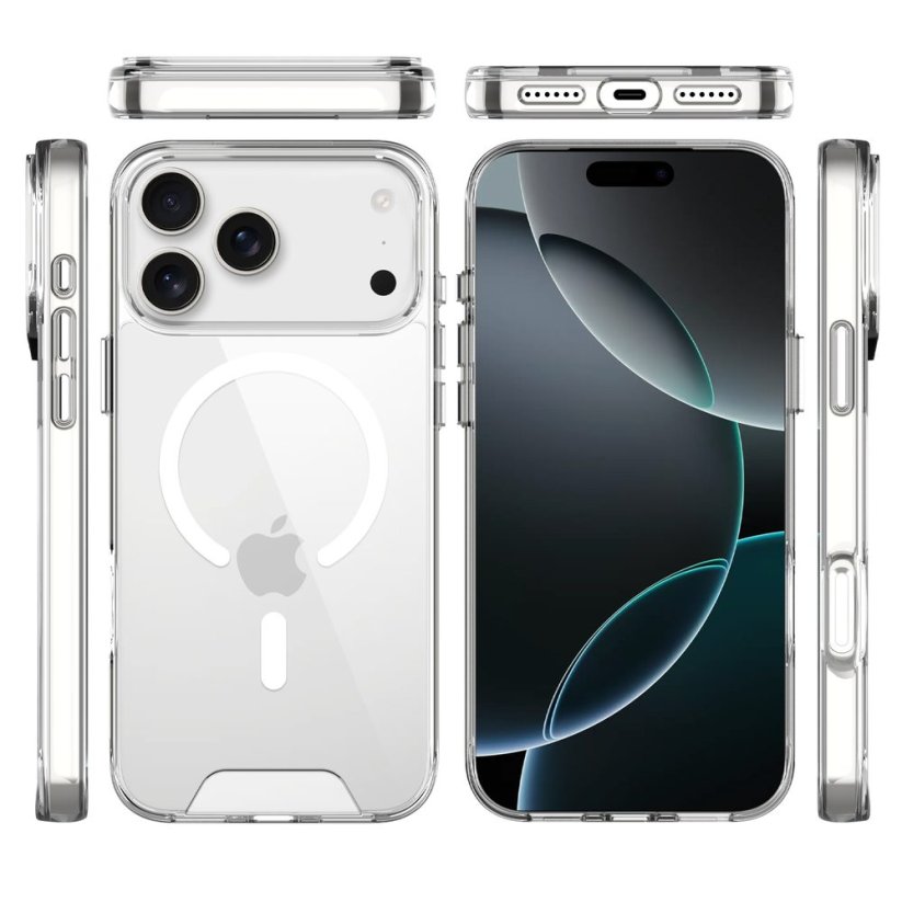 JP MagFit MagSafe obal s 1.2M SGS certifikátem, iPhone 17 Pro Max, průhledný