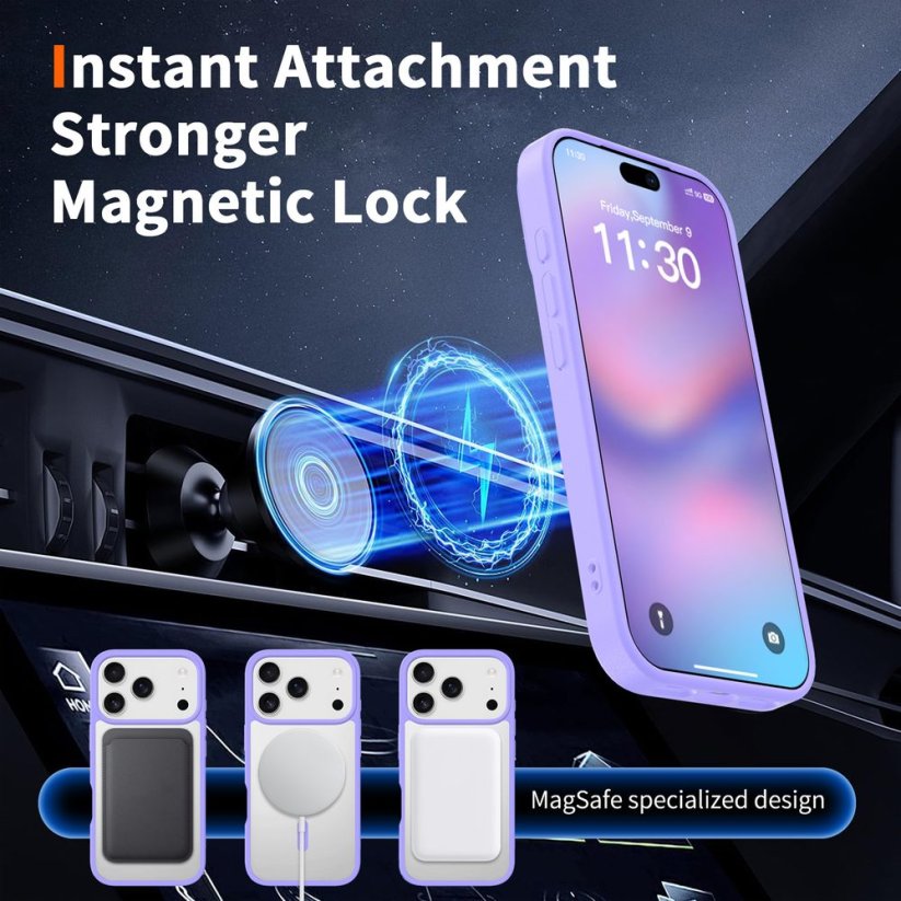 JP MagFit Clear MagSafe obal s N52 magnetem, iPhone 17 Pro, fialový