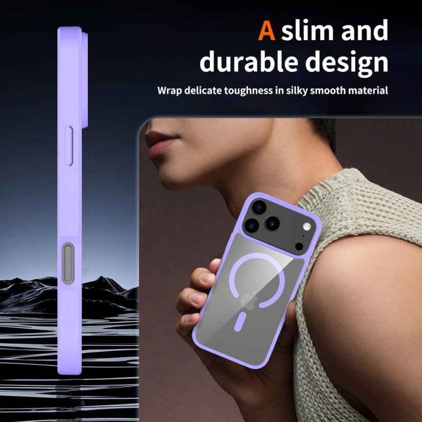 JP MagFit Clear MagSafe obal s N52 magnetem, iPhone 17 Pro Max, fialový