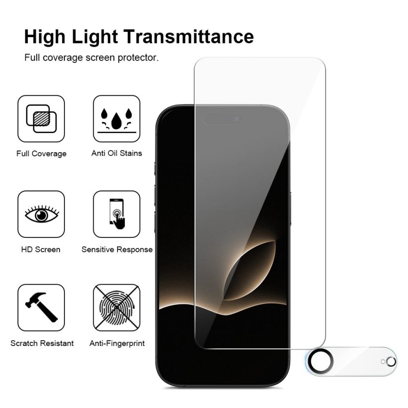 JP Mega Pack Tvrzených skel, 3 skla na telefon s aplikátorem + 2 skla na čočku, iPhone Air