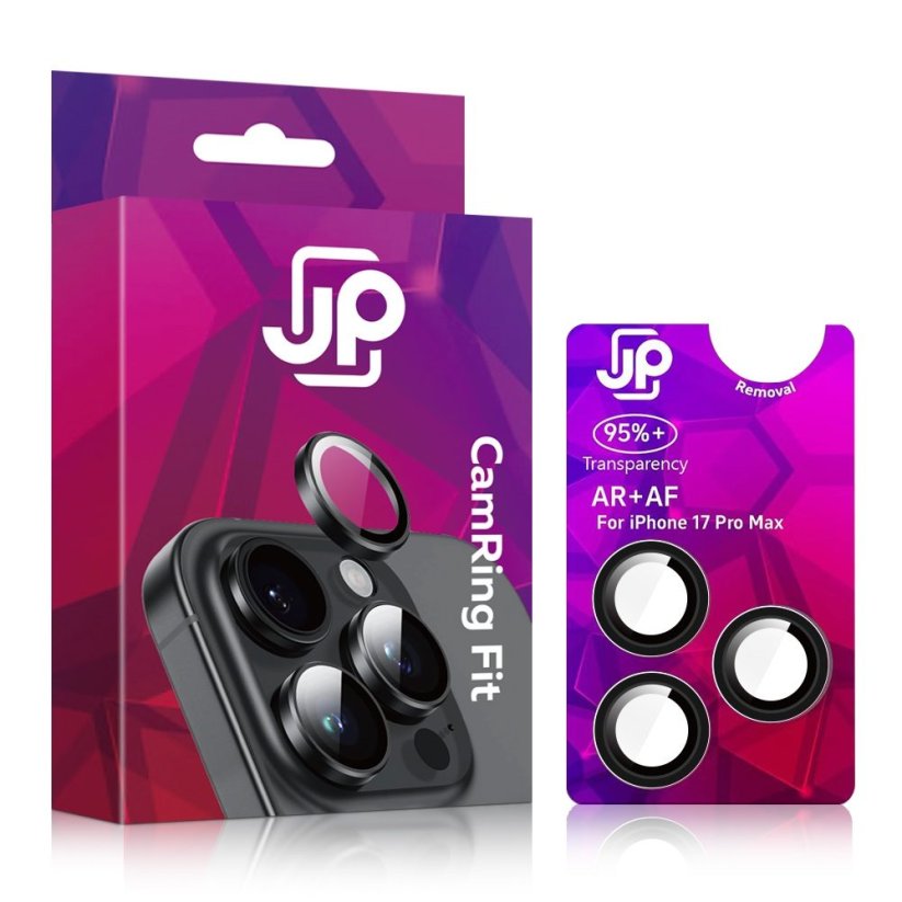 JP Camring Fit, sklíčko pro čočku fotoaparátu, iPhone 17 Pro Max, černé