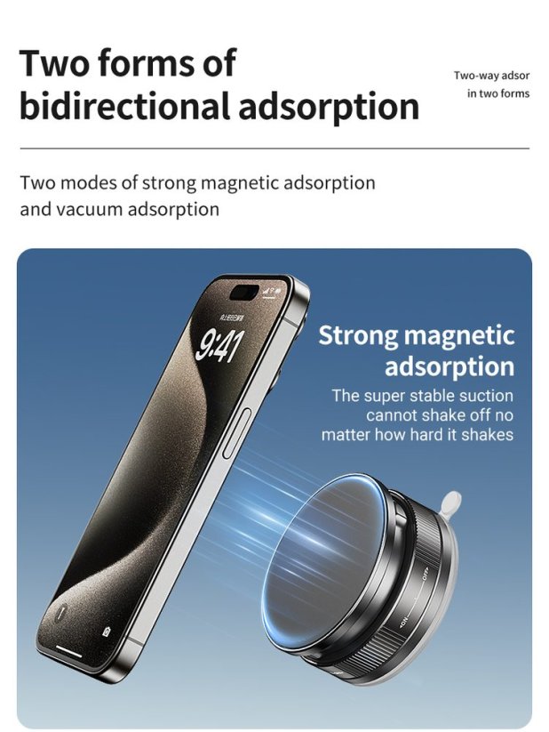 360° magnetický nastavitelný přísavný držák telefonu do auta s rubidiovým magnetem, černý, C46