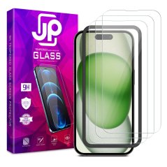 JP Long Pack Tempered Glass, 3 screen protectors with applicator, iPhone 15