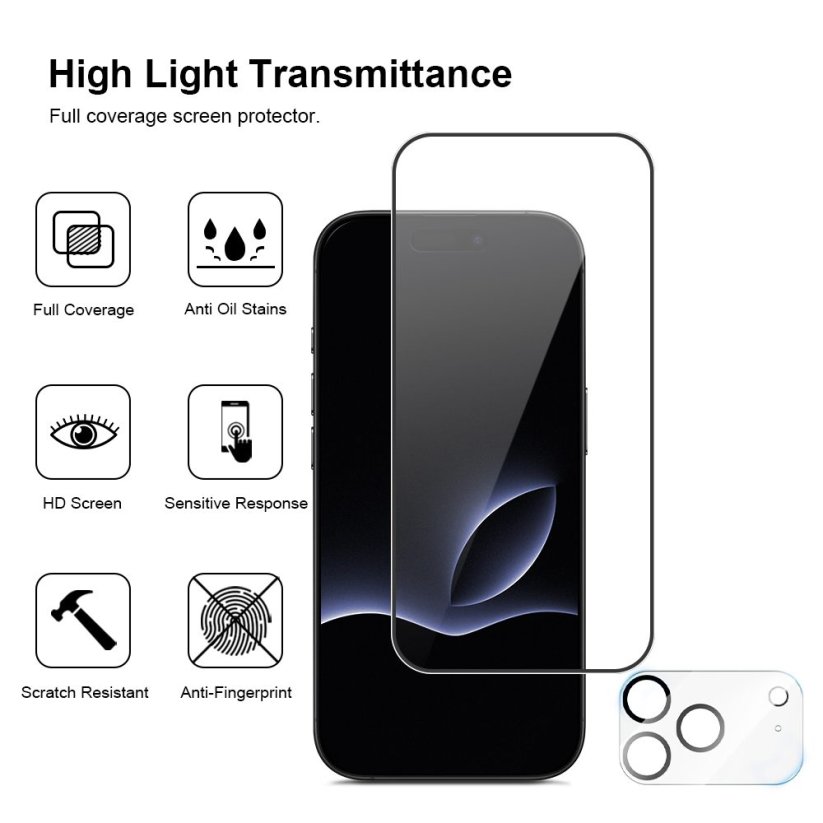 JP Full Pack Tvrzených skel, 2x 3D sklo s aplikátorem + 2x sklo na čočku, iPhone 17 Pro Max