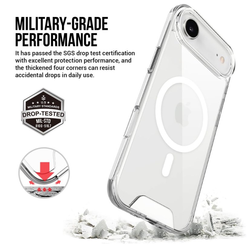 JP MagFit MagSafe obal s 1.2M SGS certifikátem, iPhone Air, průhledný