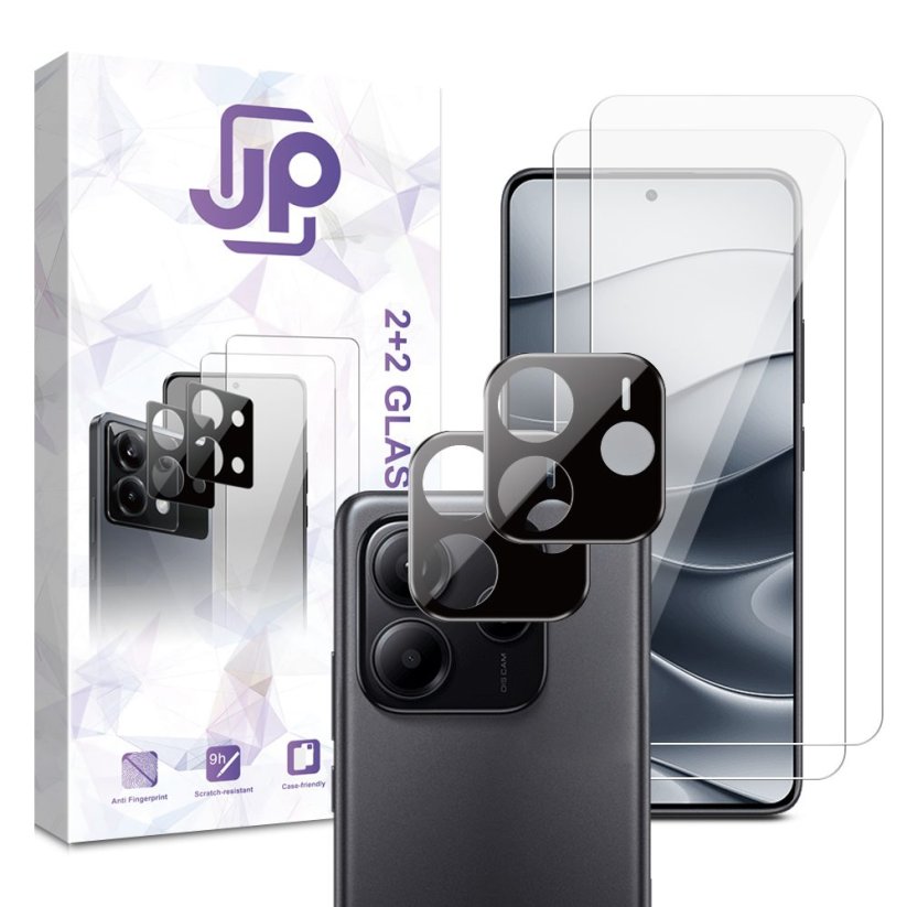 JP Combo pack, Sada 2 tvrzených skel a 2 sklíček na fotoaparát, Xiaomi Redmi Note 14 5G