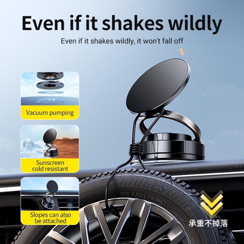360° magnetický nastavitelný přísavný držák telefonu do auta s rubidiovým magnetem, černý, C46