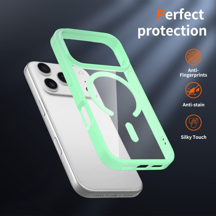 JP MagFit Clear MagSafe obal s N52 magnetem, iPhone 17 Pro, zelený