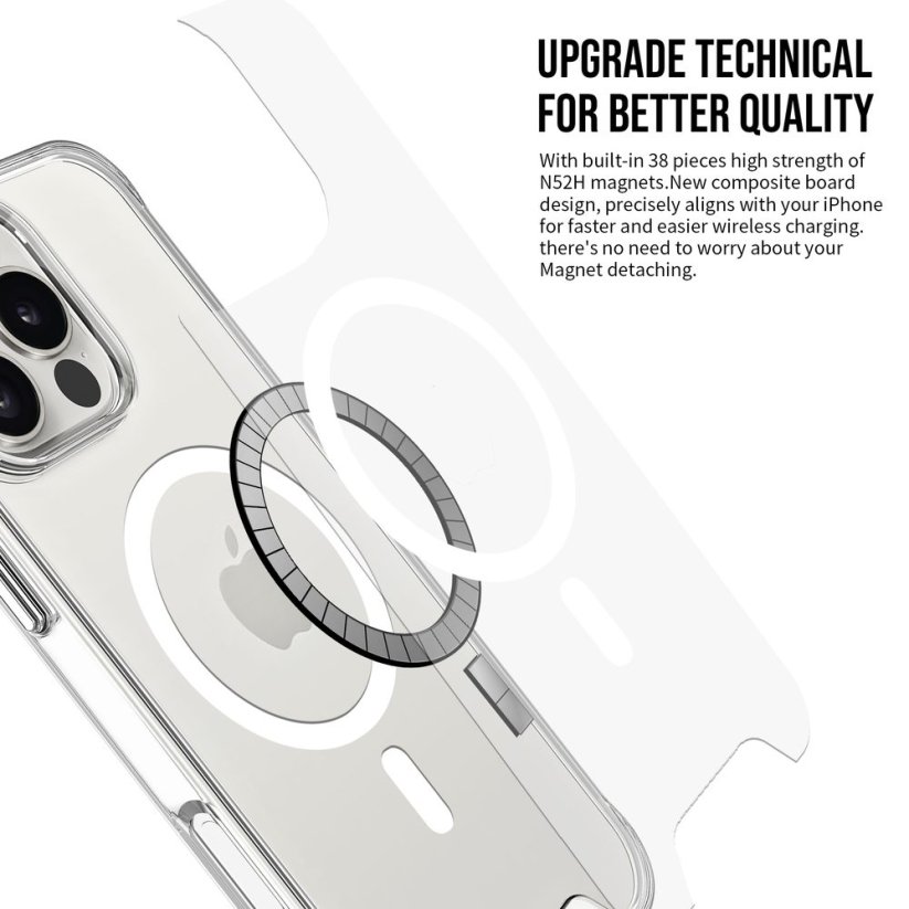 JP MagFit MagSafe obal s 1.2M SGS certifikátem, iPhone 16 Pro, průhledný