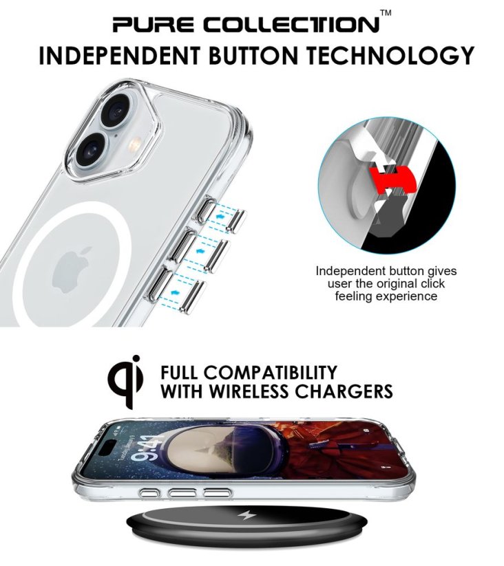 JP MagFit MagSafe obal s 3M SGS certifikátem, iPhone 17, průhledný