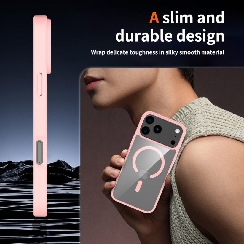 JP MagFit Clear MagSafe obal s N52 magnetem, iPhone 17 Pro Max, světle růžový