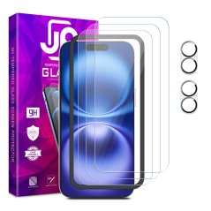 JP Mega Pack Tvrzených skel, 3 skla na telefon s aplikátorem + 2 skla na čočku, iPhone 16 Plus