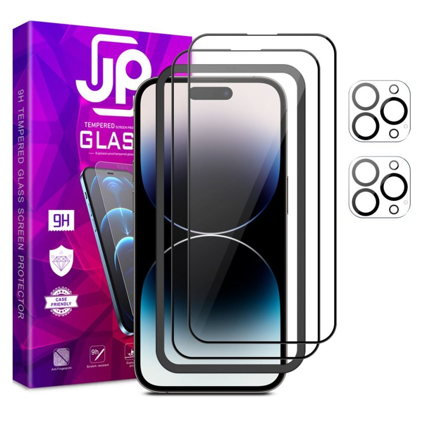 JP Full Pack Tempered glass, 2x 3D glass with applicator + 2x camera glass, iPhone 14 Pro Max