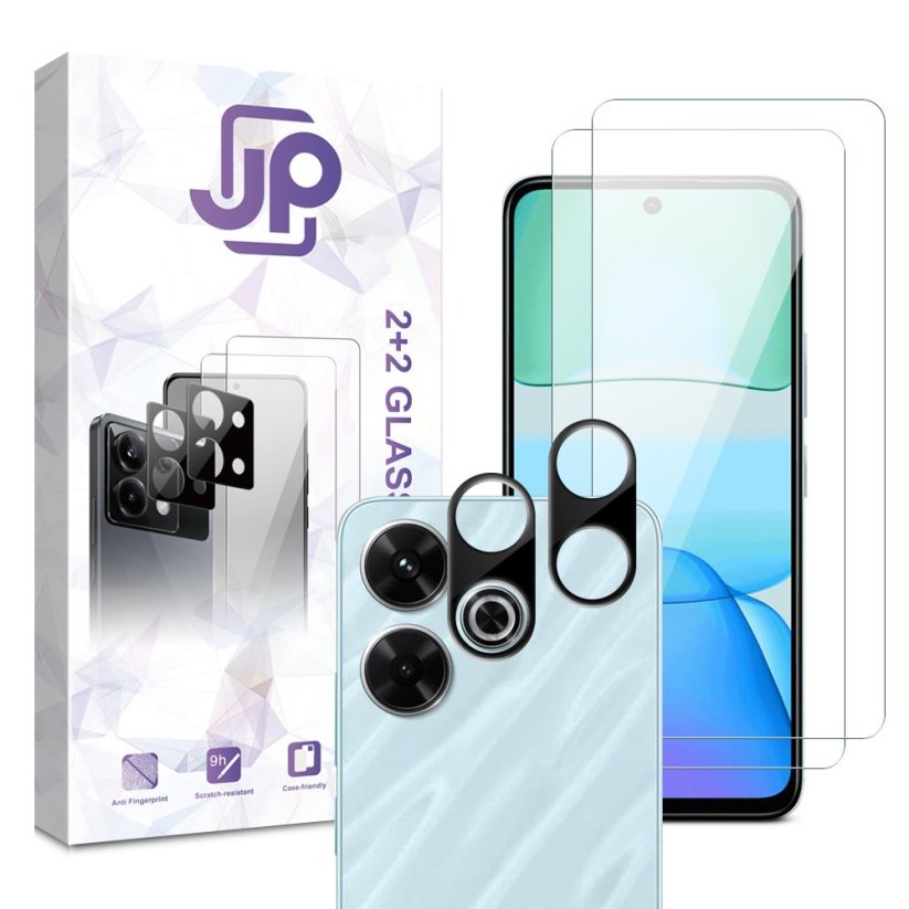 JP Combo pack, Sada 2 tvrzených skel a 2 sklíček na fotoaparát, Xiaomi Redmi 13