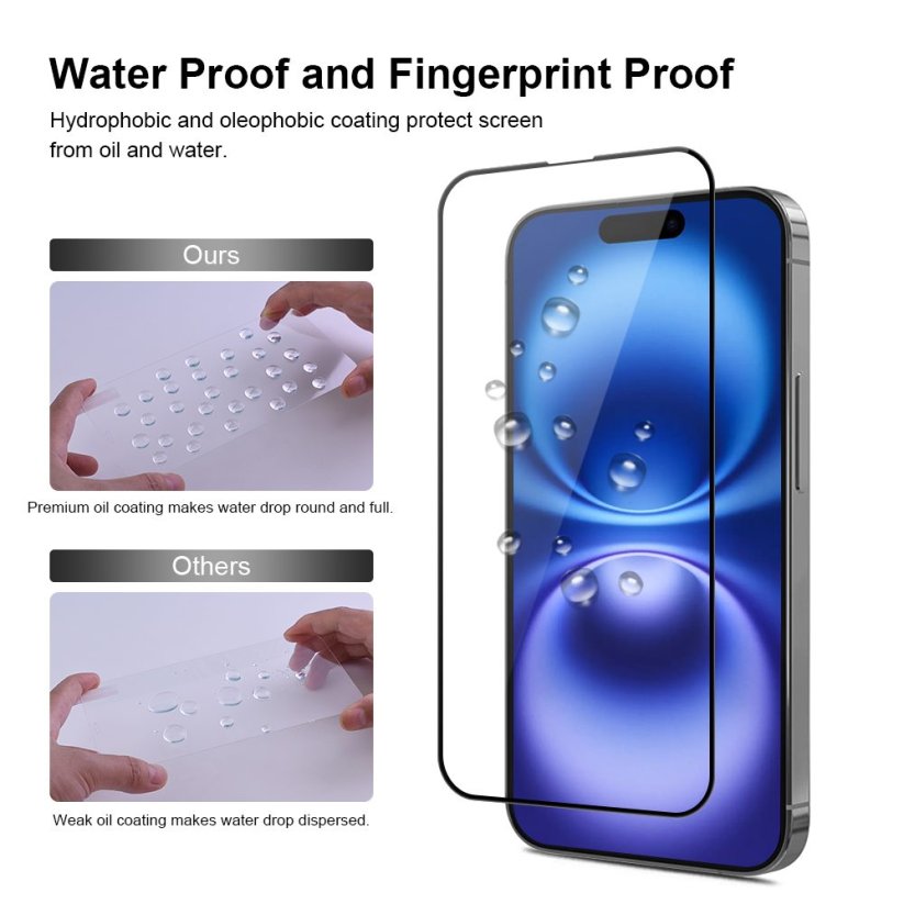 JP Full Pack Tvrzených skel, 2x 3D sklo s aplikátorem + 2x sklo na čočku, iPhone 16 Plus