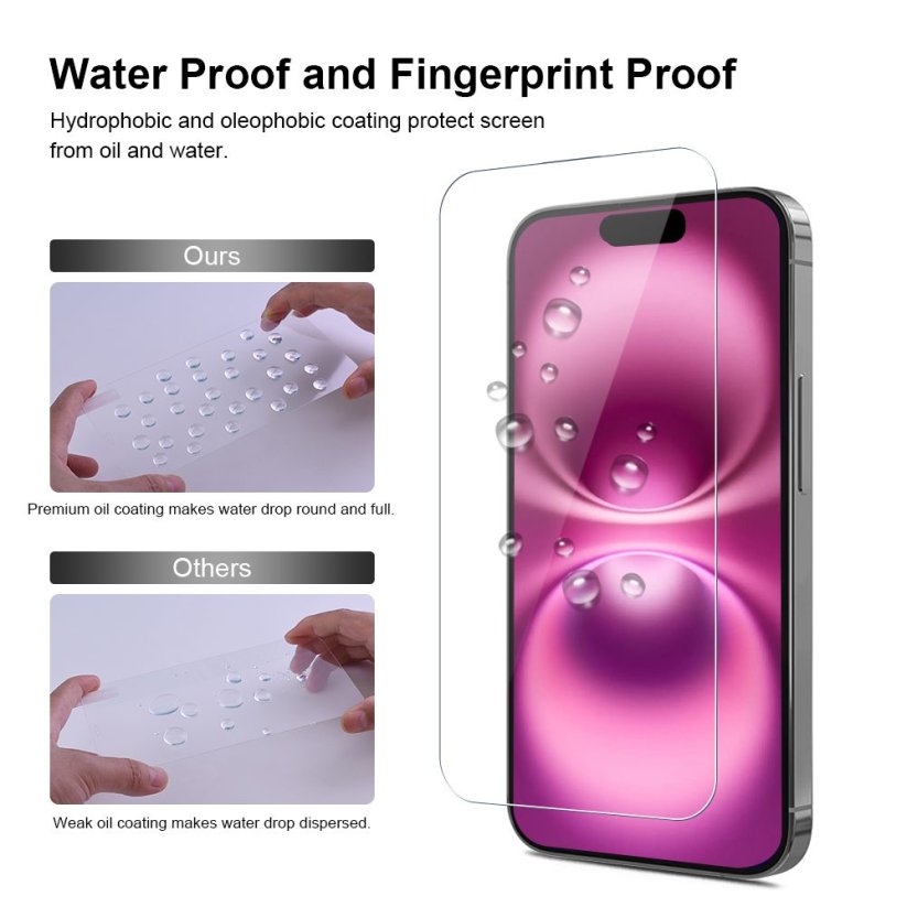 JP Long Pack Tempered Glass, 3 screen protectors with applicator, iPhone 16